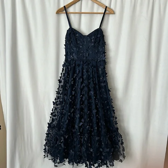 Lulus Navy Blue Butterfly Spaghetti Straps Lace Up Midi Dress **Size M** 🦋🦋 - Picture 5 of 10